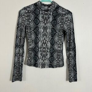 SHEIN Snake Print Mock Neck Long Sleeve Top XS Women's Reptile